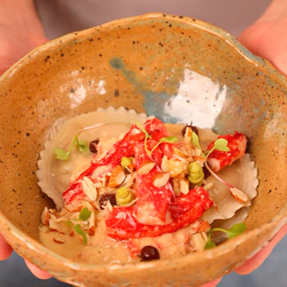 Sorrentino de zapallo y crema de centolla